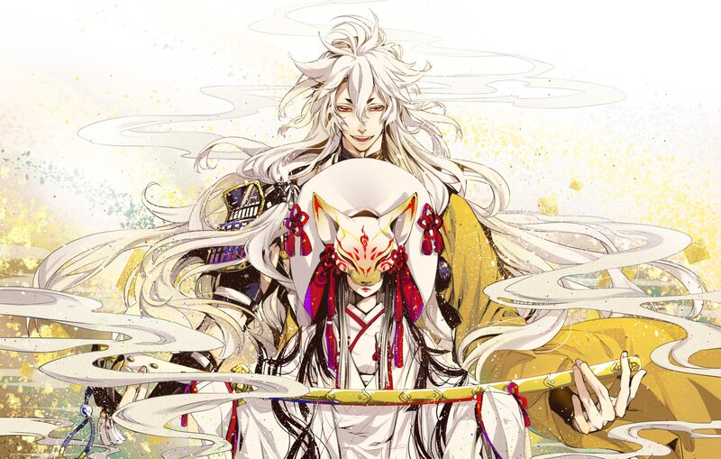 Anime Character with Fox Mask — White, Dramatic