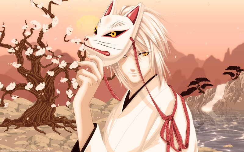 Anime Character with Fox Mask — White