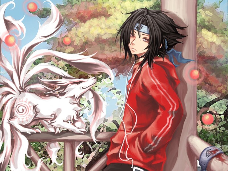 Anime Character with Fox — Red, Calm, Autumn