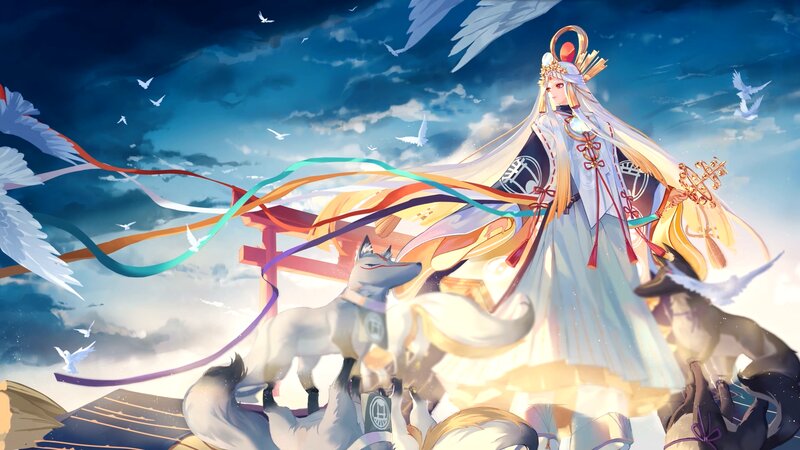 Anime Character with Foxes — Blue