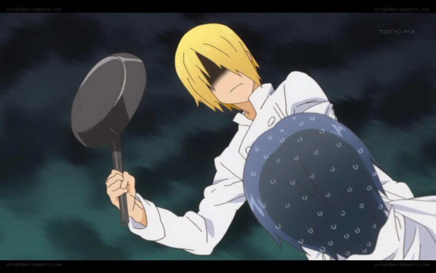 anime character with frying pan