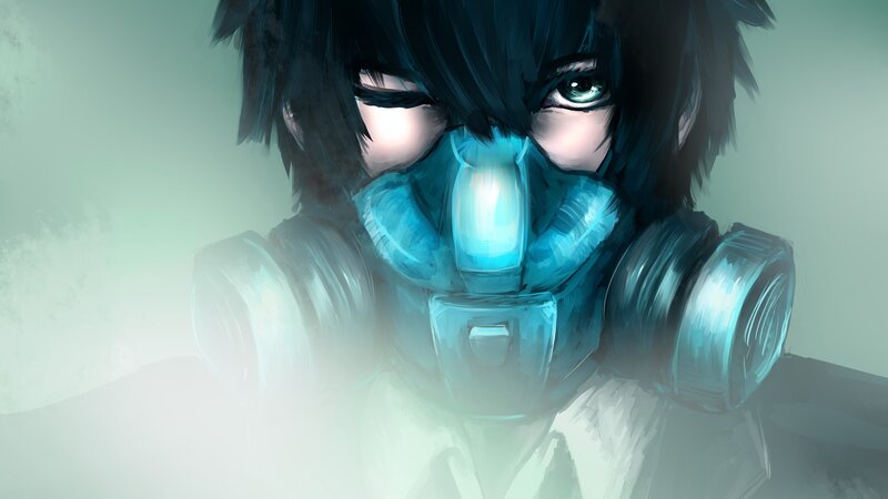 anime character with gas mask