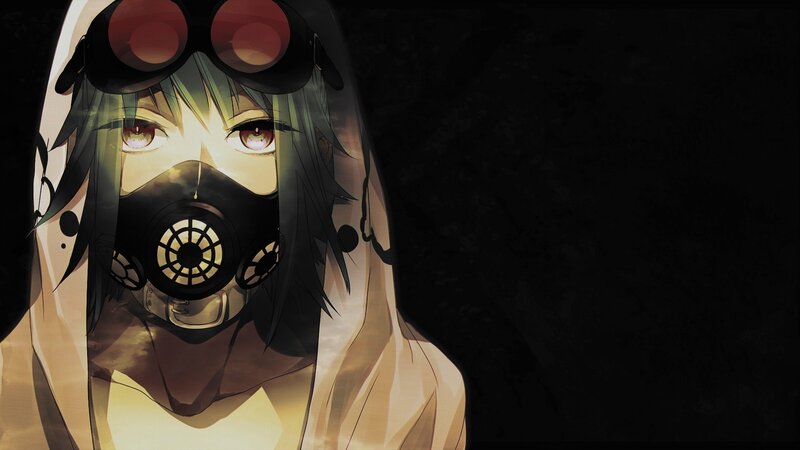 Anime Character with Gas Mask — Black, Dramatic, Gas Mask