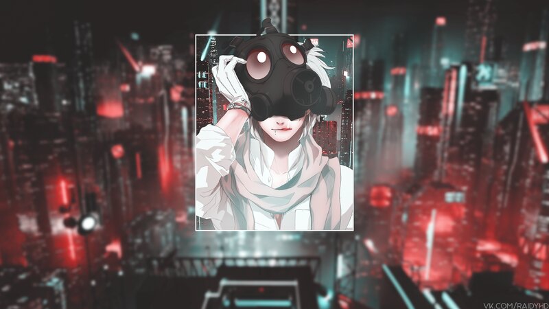 Anime Character with Gas Mask — Black, Dramatic, Night, Digital Art, Gas Mask