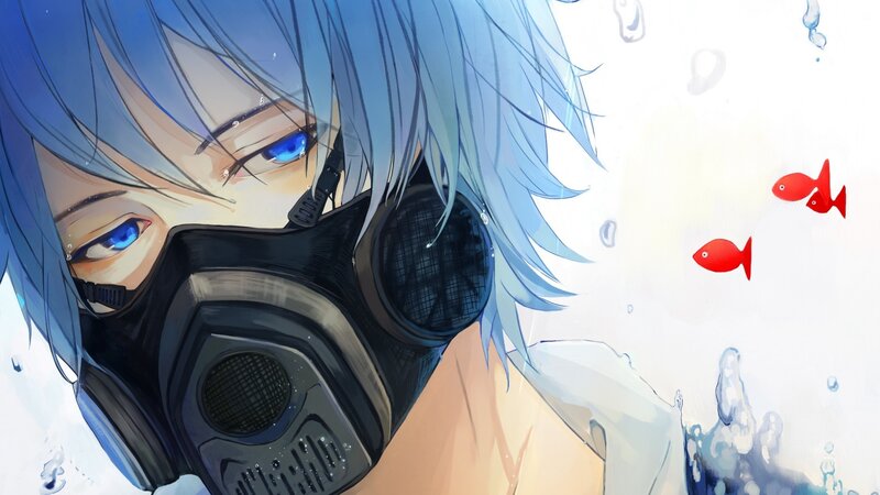 Anime Character with Gas Mask — Blue
