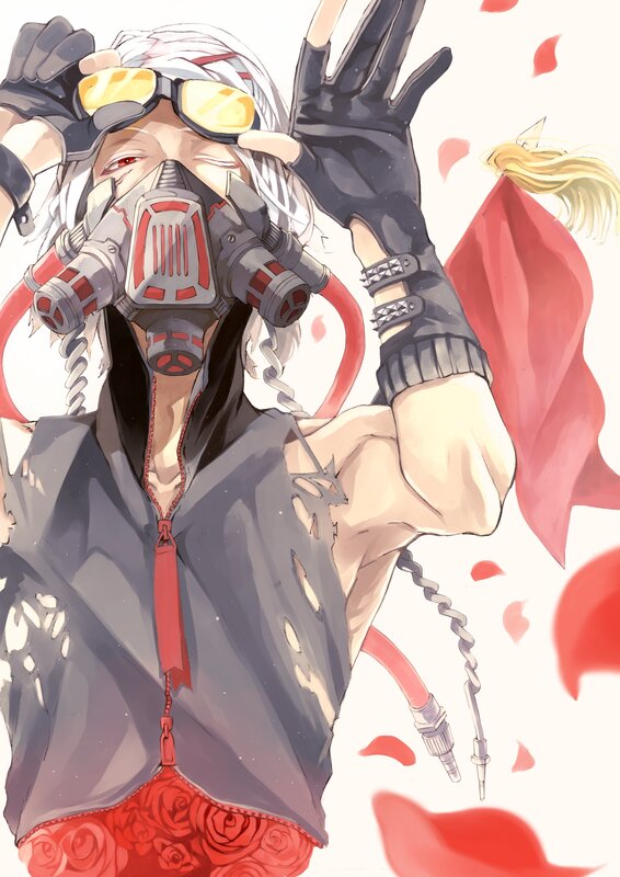 Anime Character with Gas Mask — Gray, Dramatic