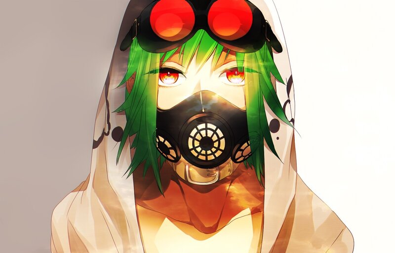 Anime Character with Gas Mask — Green, Dramatic