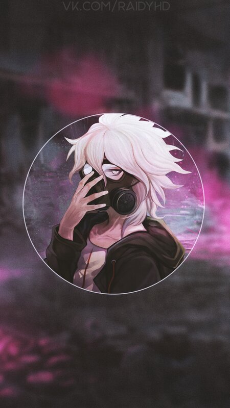 Anime Character with Gas Mask — Purple, Dramatic