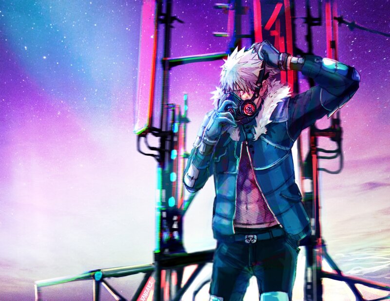 Anime Character with Gas Mask — Purple