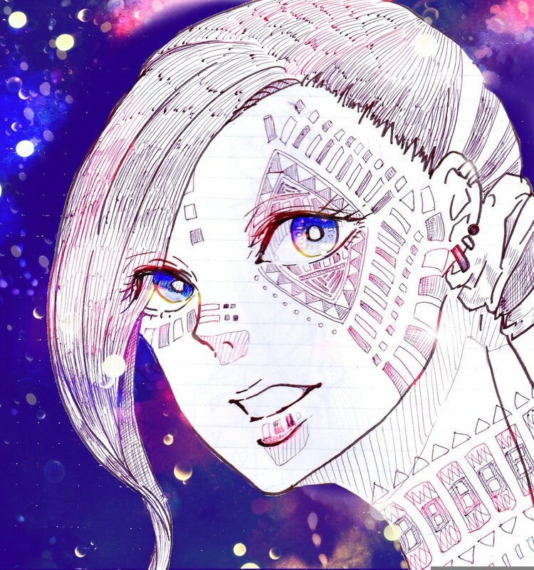 anime character with geometric face art