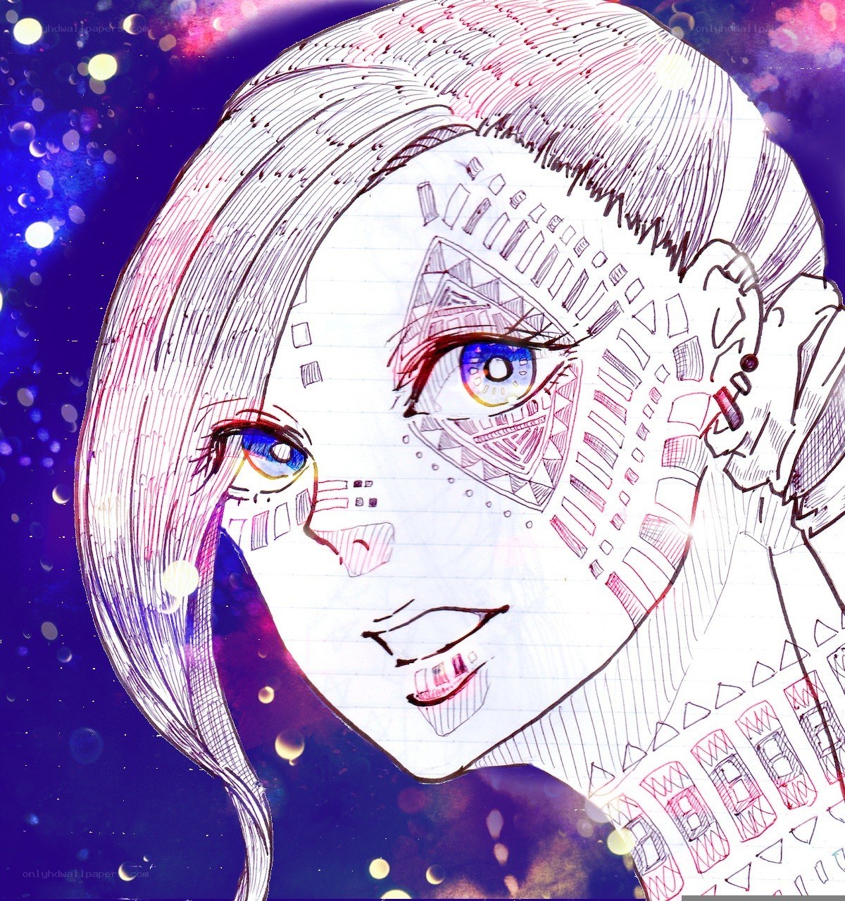anime character with geometric face art