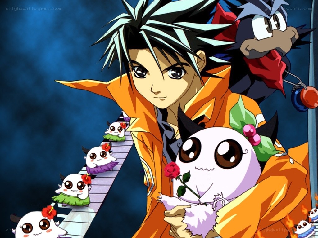 Anime character with ghost companions