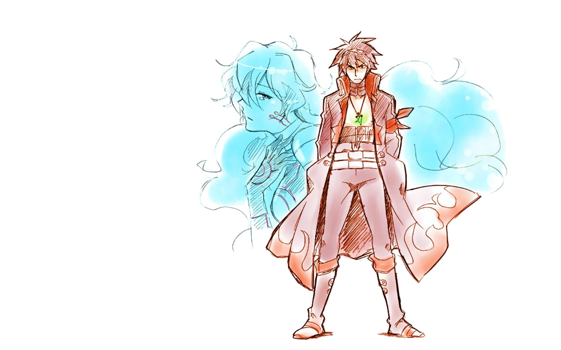 anime character with ghostly figure