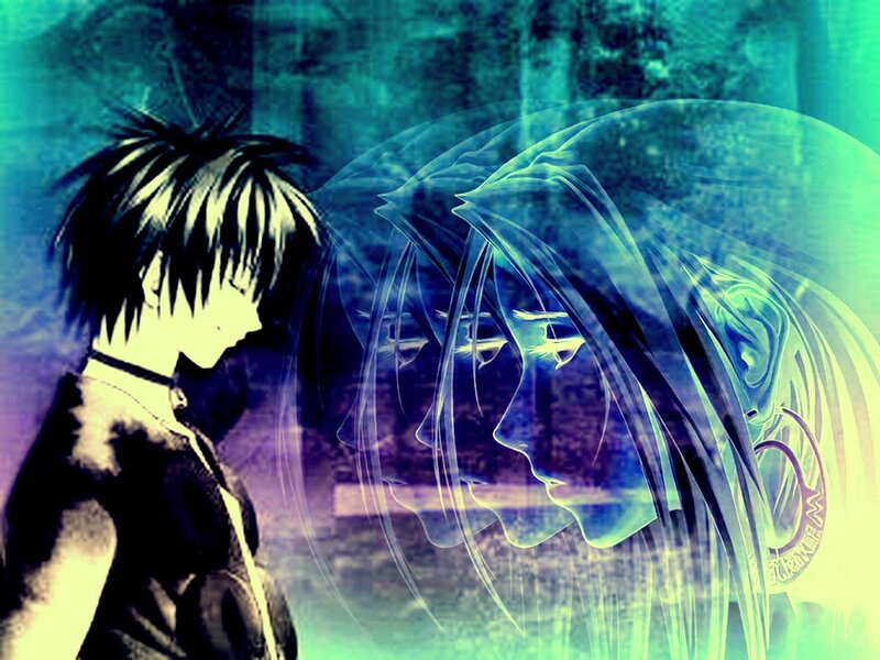 Anime Character with Ghostly Figure — Blue