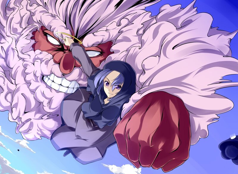 anime character with giant monster