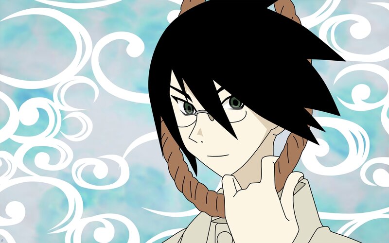 Anime Character with Glasses — Black, Calm