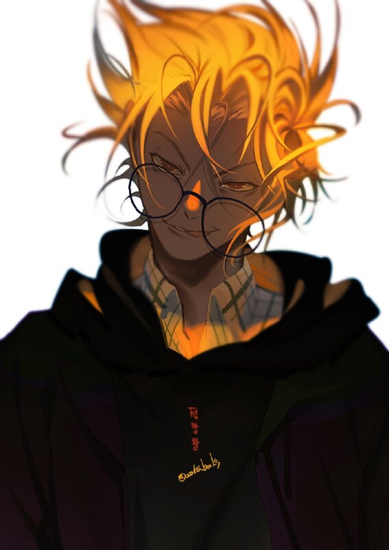 Anime Character with Glasses — Black, Dramatic, Digital Art, Hoodie