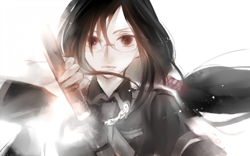 Anime Character with Glasses — Black, Dramatic, Digital Art