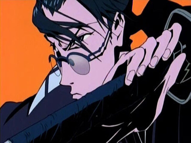 Anime Character with Glasses — Black, Dramatic, Hand