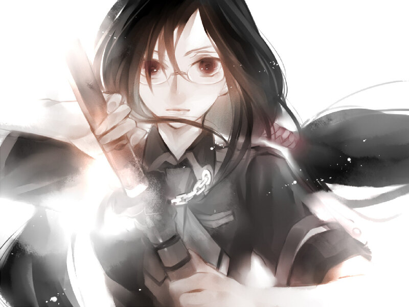 Anime Character with Glasses — Black, Dramatic, Manga