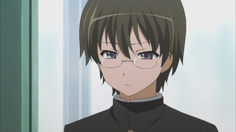 Anime Character with Glasses — Black, Neutral, School Uniform