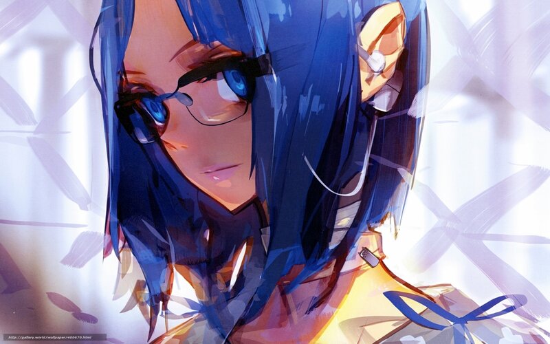 Anime Character with Glasses — Blue, Dramatic, Digital Art, Blue Hair