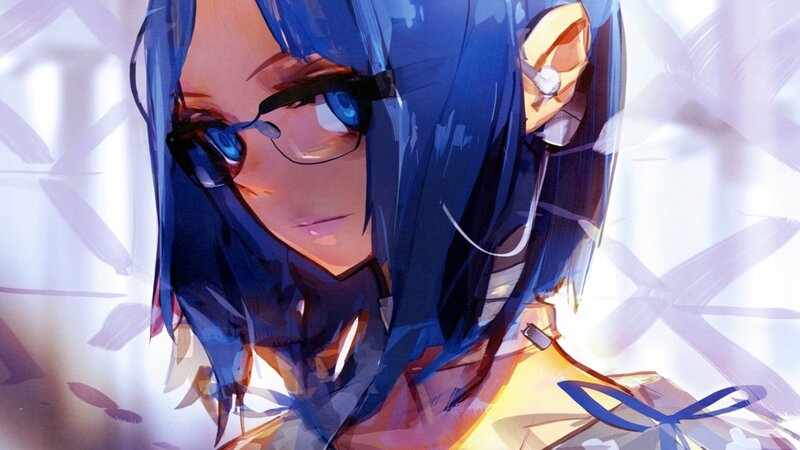 Anime Character with Glasses — Blue, Dramatic, Digital Art
