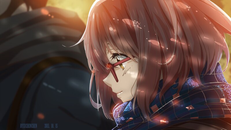 Anime Character with Glasses — Brown, Dramatic, Sunset