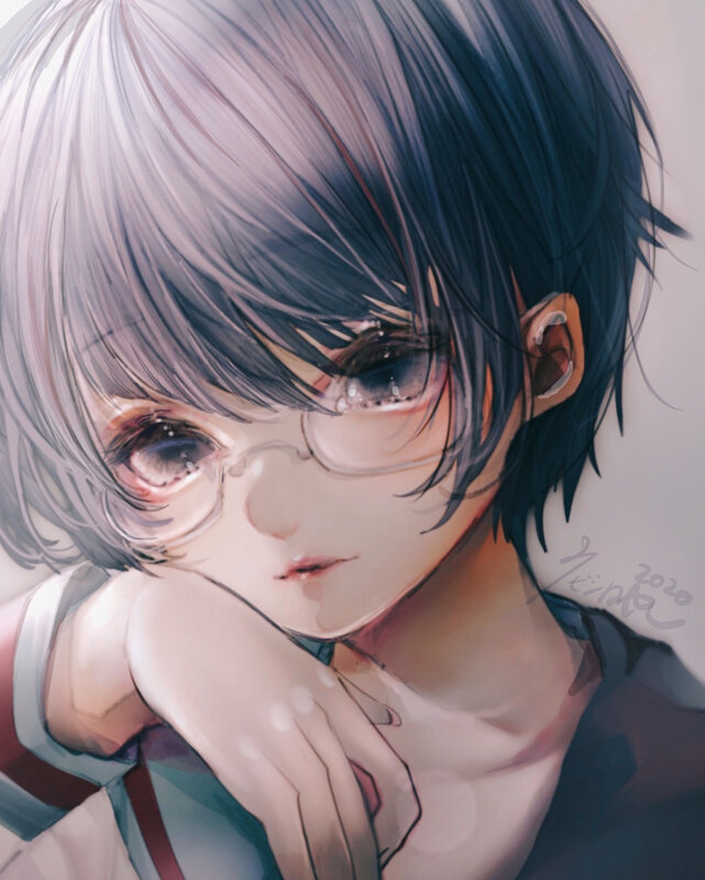 Anime Character with Glasses — Gray, Calm