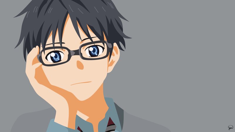 Anime Character with Glasses — Gray, Neutral, Hand