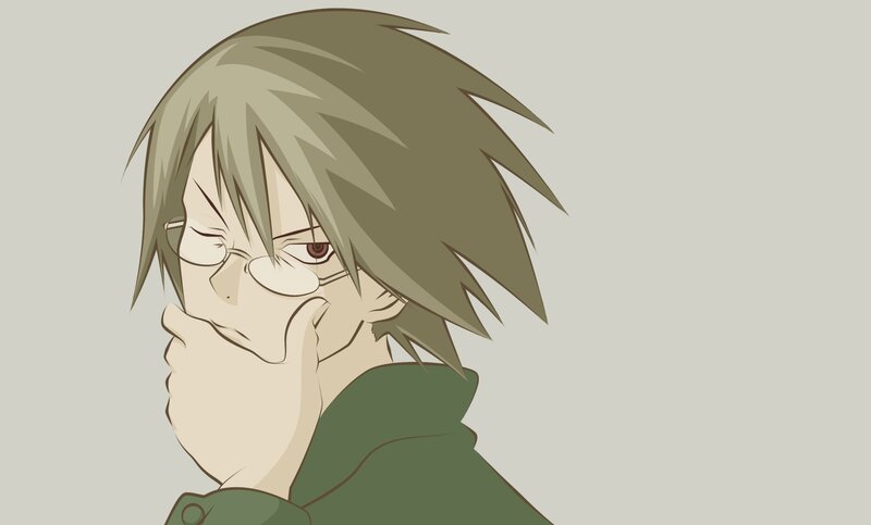 Anime Character with Glasses — Green, Contemplative