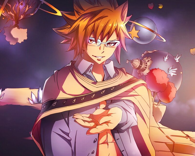 Anime Character with Glasses — Purple, Dramatic, Night, Planet