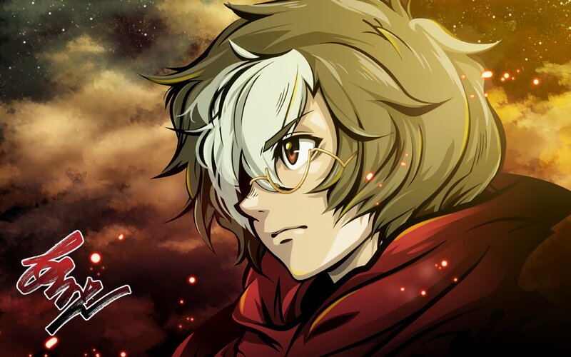 Anime Character with Glasses — Red, Dramatic, Night