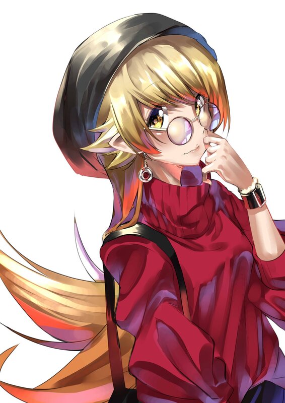 Anime Character with Glasses — Red, Thoughtful