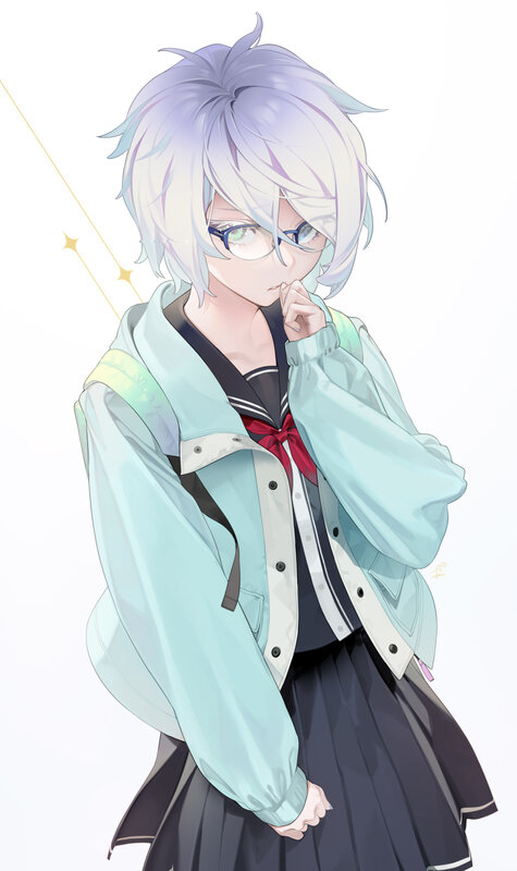 Anime Character with Glasses — White, Calm