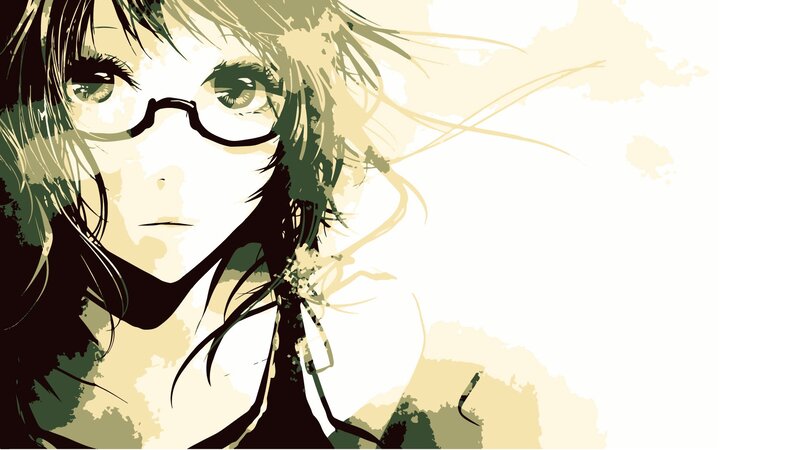 Anime Character with Glasses — White, Dramatic, Digital Art