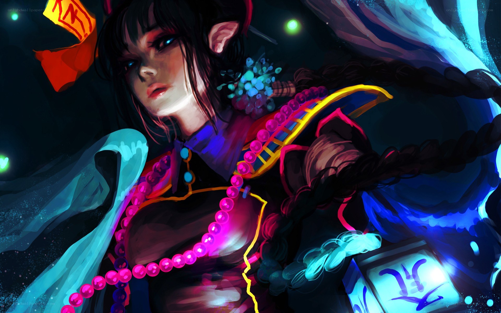 anime character with glowing accessories