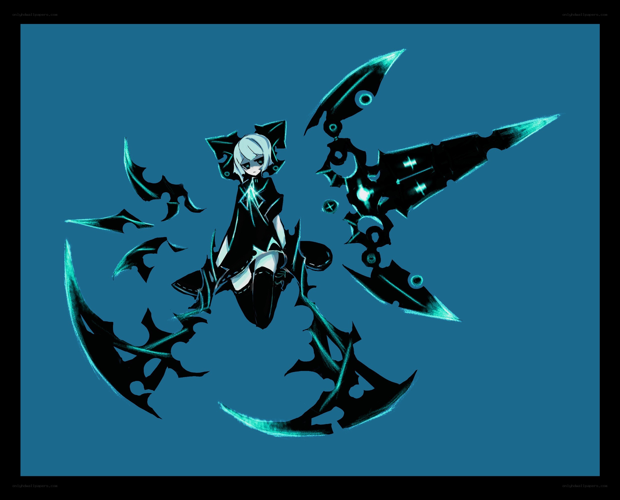 anime character with glowing blades