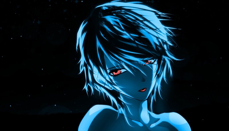 anime character with glowing blue hair