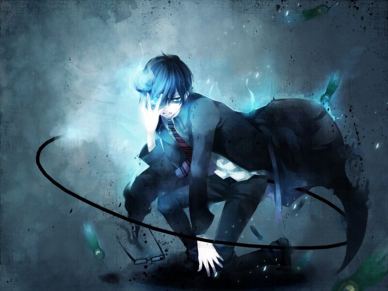 anime character with glowing blue hair