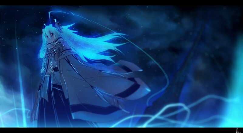 anime character with glowing blue hair