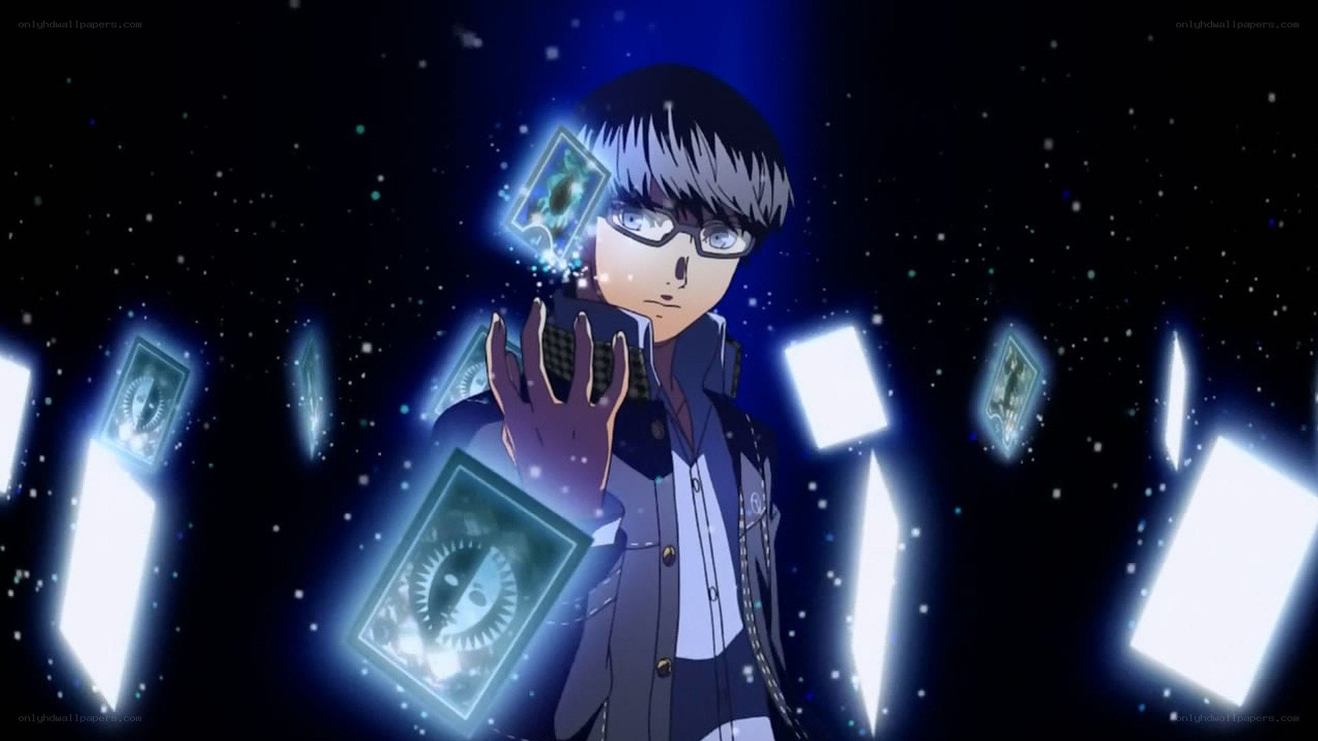 anime character with glowing cards