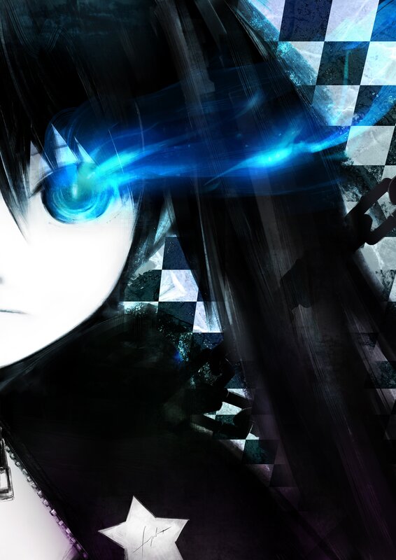 Anime Character with Glowing Eye — Black, Dramatic, Digital Art, Glowing Blue Light