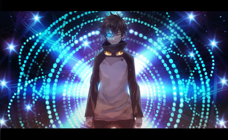 Anime Character with Glowing Eye — Blue, Dramatic, Night
