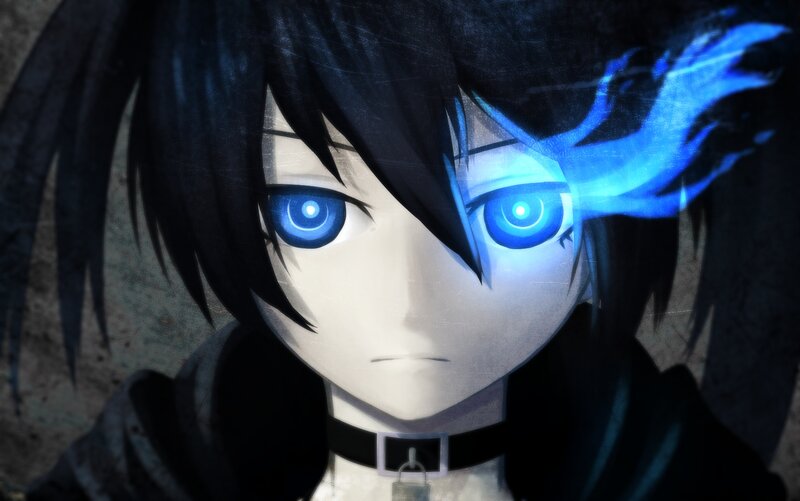 Anime Character with Glowing Eyes — Black, Dramatic, Choker