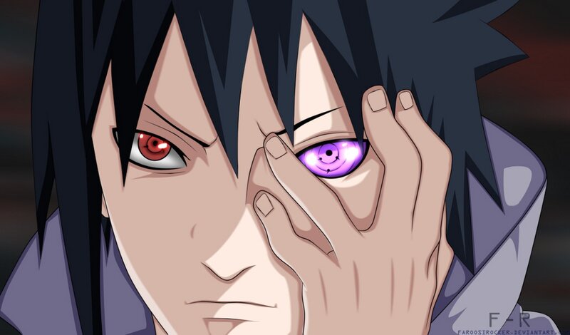 Anime Character with Glowing Eyes — Black, Dramatic, Hand