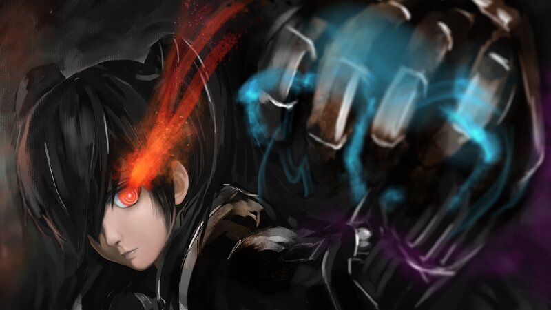 Anime Character with Glowing Eyes — Black, Dramatic, Intense