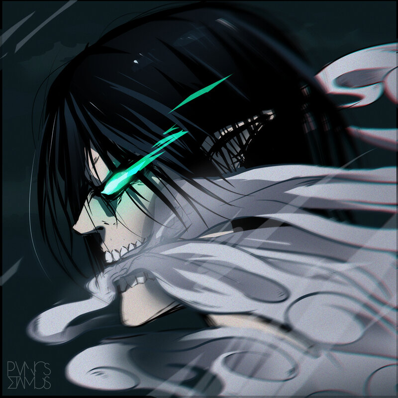 Anime Character with Glowing Eyes — Black, Dramatic, Manga, Glowing Green Eyes