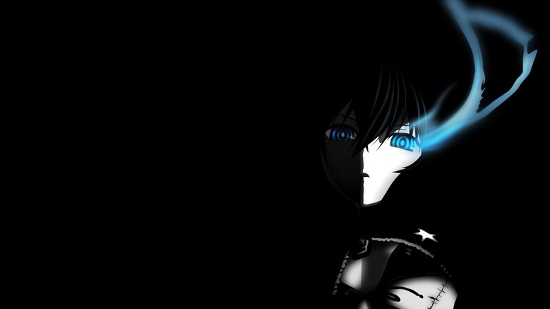 Anime Character with Glowing Eyes — Black, Dramatic, Night, Digital Art, Glowing Blue Light, Dark Background, White Face