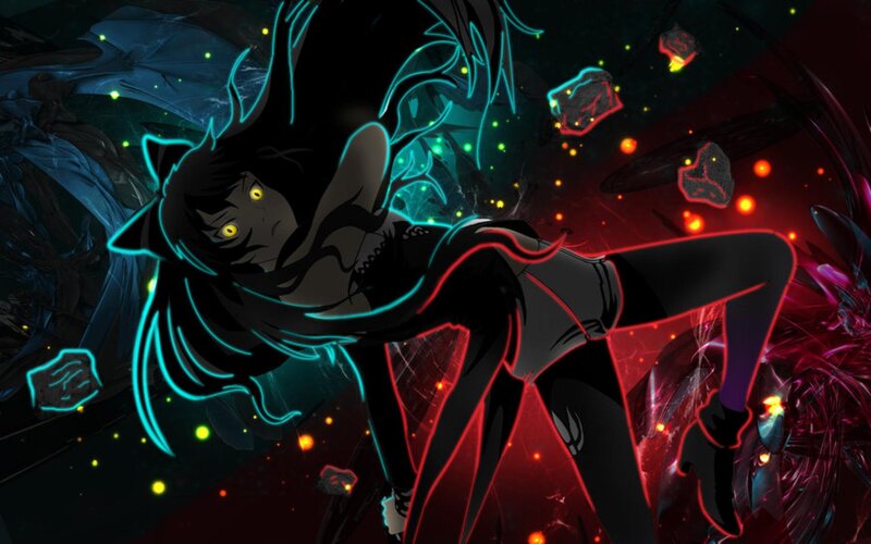Anime Character with Glowing Eyes — Black, Dramatic, Night, Glowing Lines